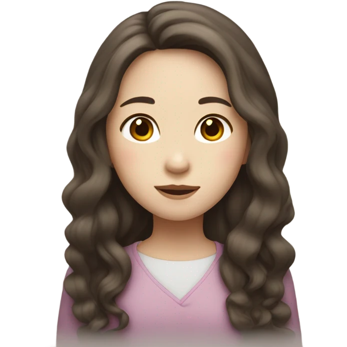 a girl with WHİTE skin LONG BROWN WAVY hair  chinese girl BROWN hair little nouse emoji