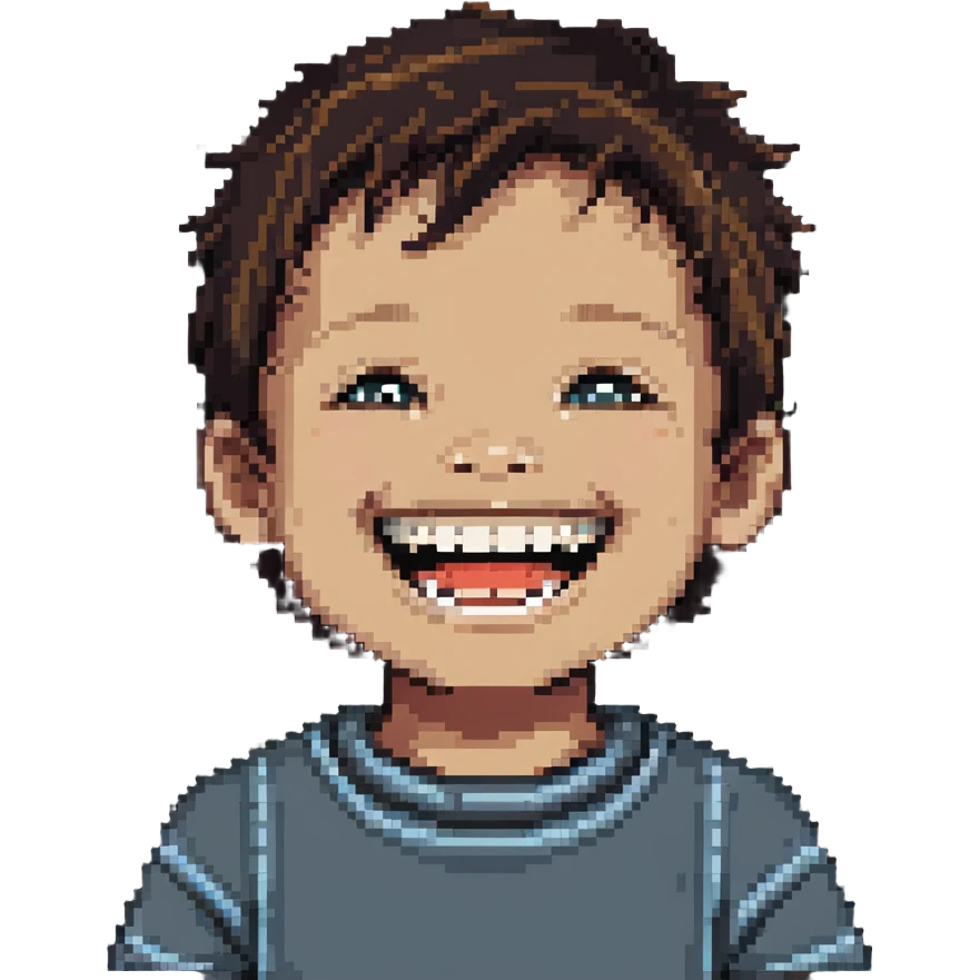 little boy smiling and showing teeth emoji