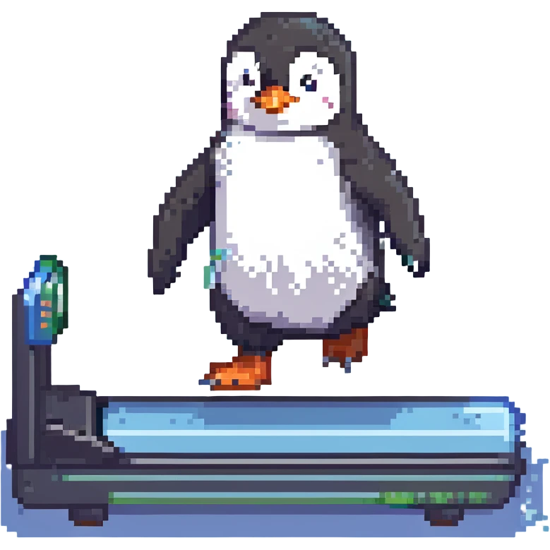 A penguin running on the treadmill emoji