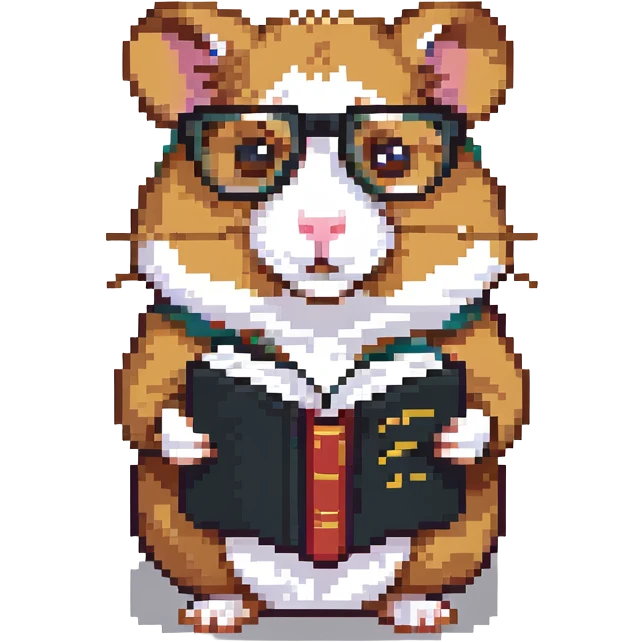 nerd hamster with glasses holding a small book emoji