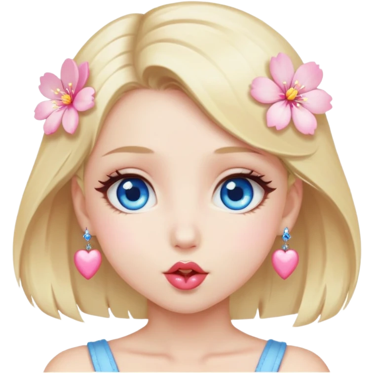 Girl with blond hair and sakura accessories on her hair blue eyes beautiful finish and she sending lovely kisses  emoji