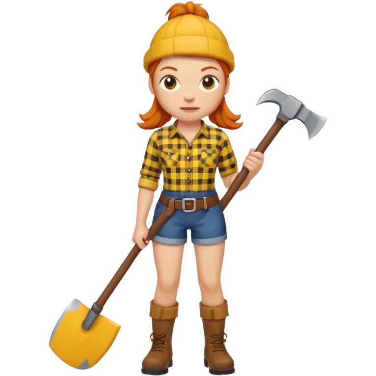 ginger lumberjack woman holding axe yellow checked shirt emoji