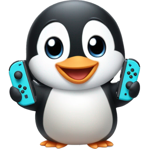 Cute baby penguin playing with a Nintendo switch  emoji