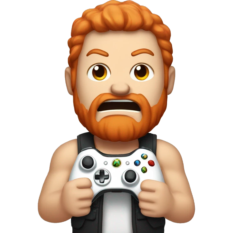 A man with red hair who is very angry and holding an Xbox controller emoji