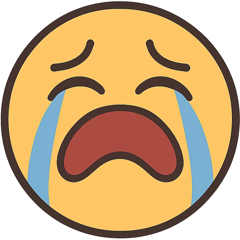 flat toon style silly sad crying emoji with exaggerated mouth emoji