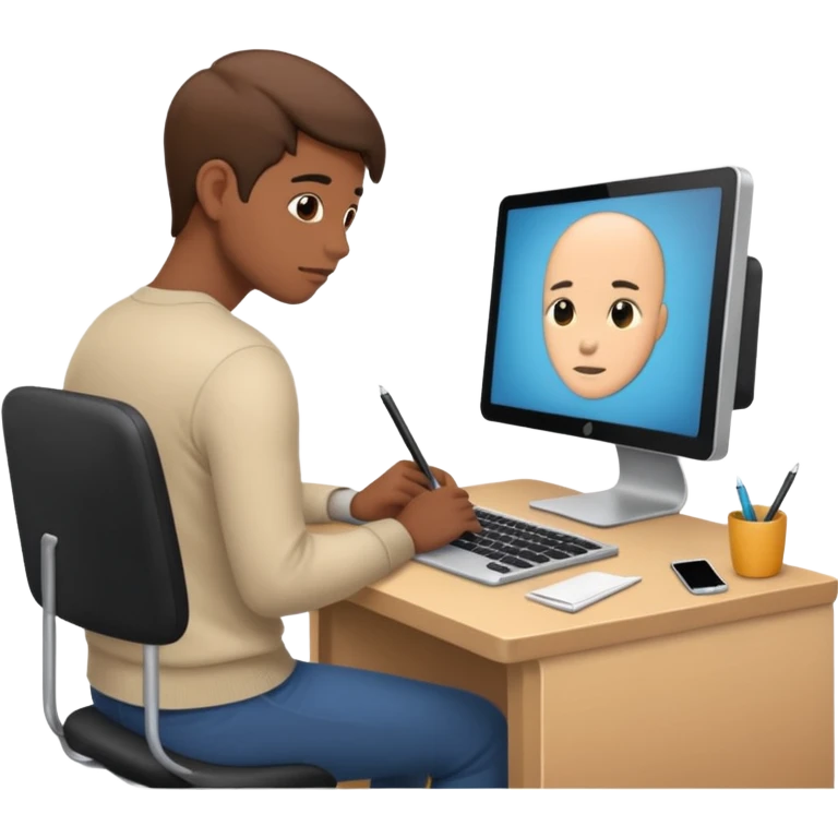 در پشت کامپیوتر در حال نوشتن emoji