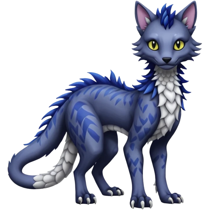 Kawaii dark edgy fantasy feline-vernid-sergal-fursona animal creature with a tufted tail full body with intricate markings  emoji