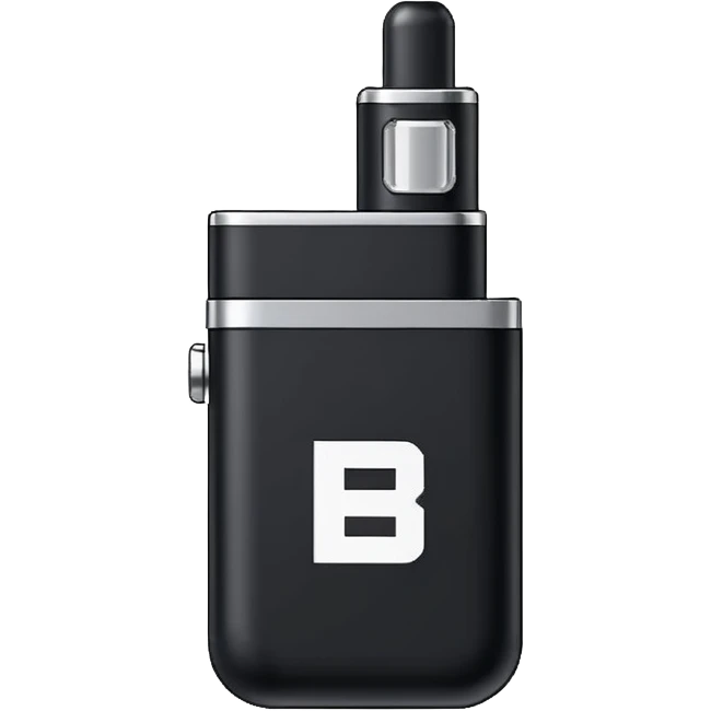 Pixel-art icon, letter [Б], designed as mini vape pod. Square canvas, same style as other letters. Black/metallic, flat vector, white outline. emoji
