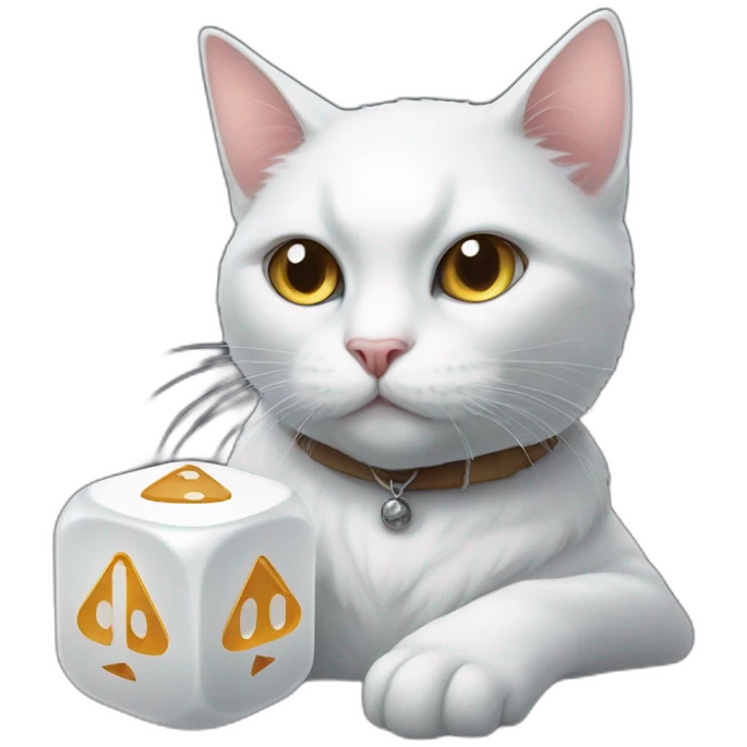 white cat and d20 dice emoji