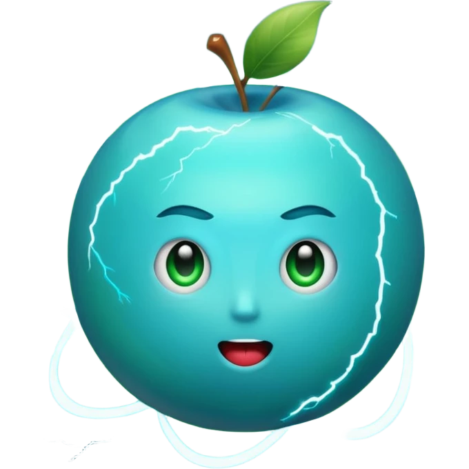 Uranus planet emoji with a face, electric like lightning, blue-green color, chaotic energy, rings, expressive features showing surprise or excitement, symbolizing unexpected change, Apple-style emoji emoji