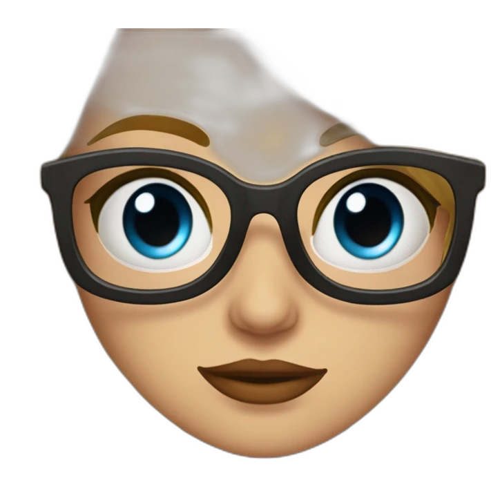 chica rubia con pelo largo ondulado, ojos azules con gafas negras y labios rojos emoji