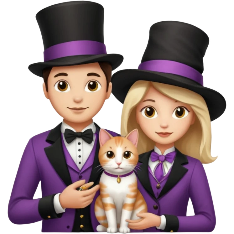 magician couple and their pet cat emoji