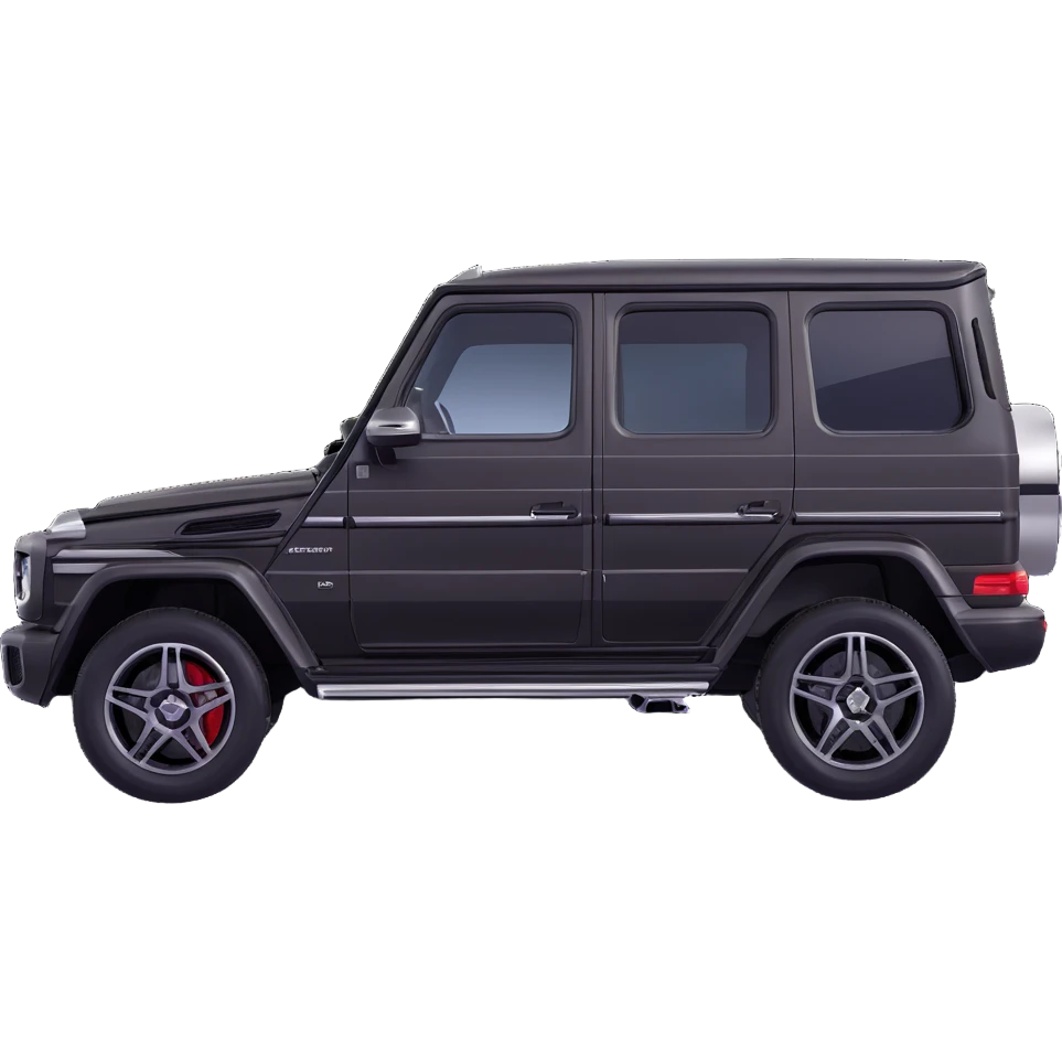 Simplify the Mercedes G-Class emoji by reducing some small details and lines while keeping the overall shape, color, and glossy, realistic style. Retain the side view and the realistic look with glossiness. emoji