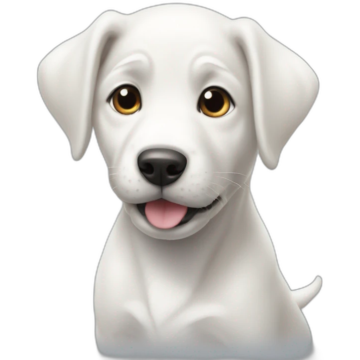 a white puppy with its upper body on typhoon emoji