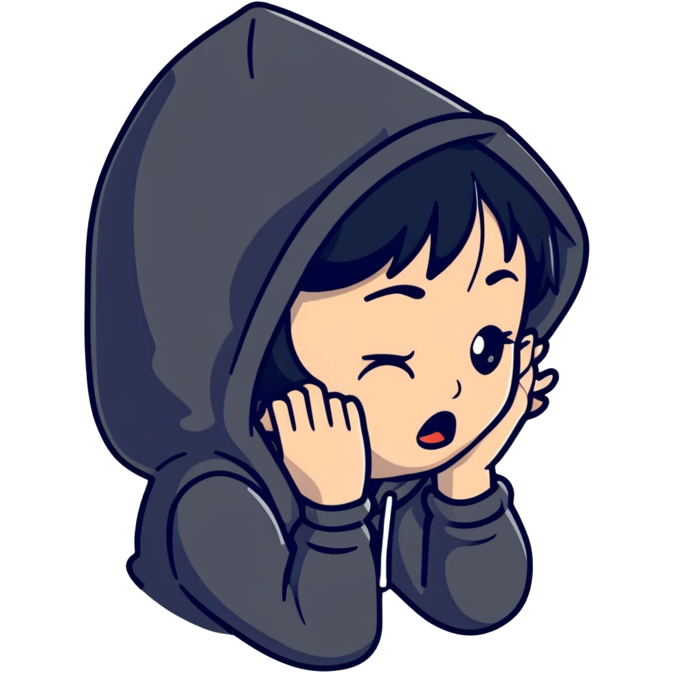 girl with black hair crying wearing a black hoodie emoji