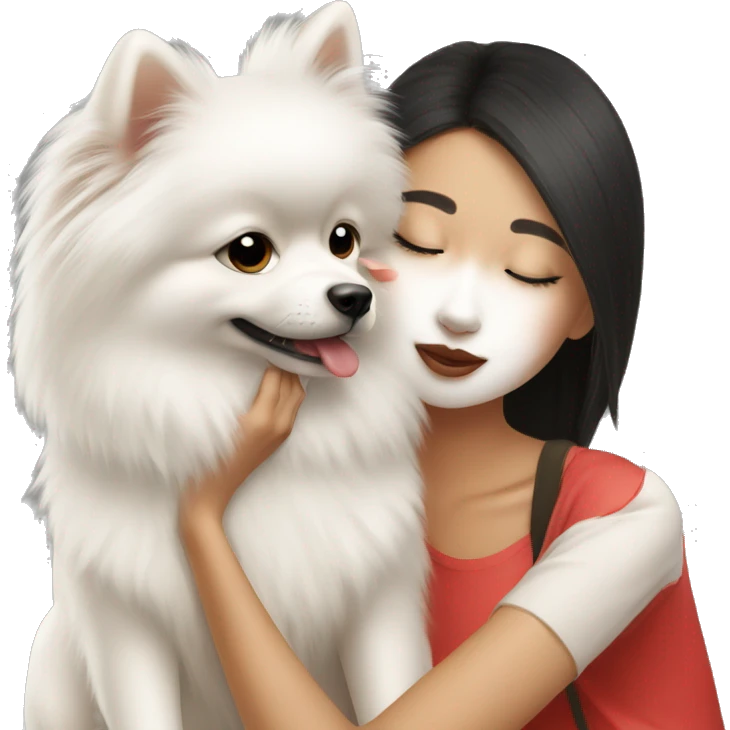Chinese girl kissing white pomeranian emoji