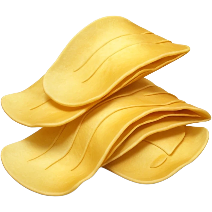 2 potato chips, golden, curved, stacked, crispy, light texture, appetizing, 3D, minimal, polished, soft shadows, no packaging, no bowl, no branding, no anthropomorphic elements, transparent background, emoji scale emoji