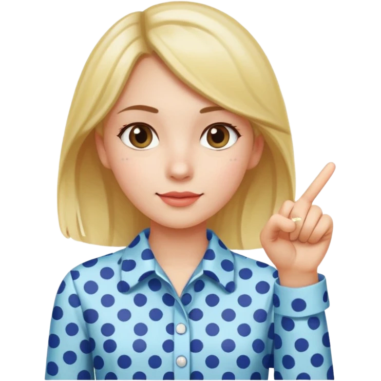 girl wearing a polka dots  shirt style, and poiting witgh her hand emoji