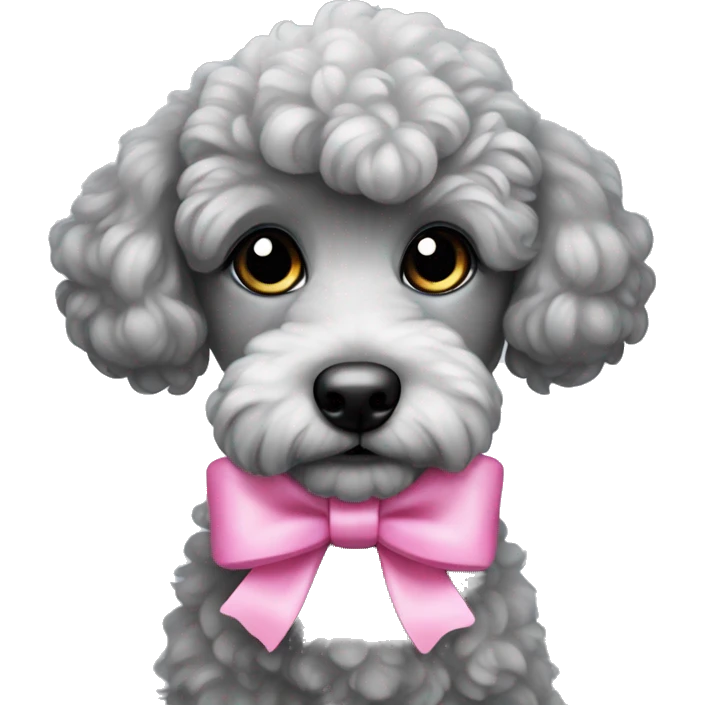 Grey puppy poodle with a pink bow emoji