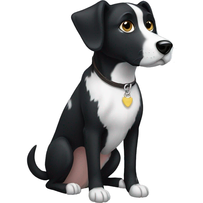black dog with white elements white ear emoji