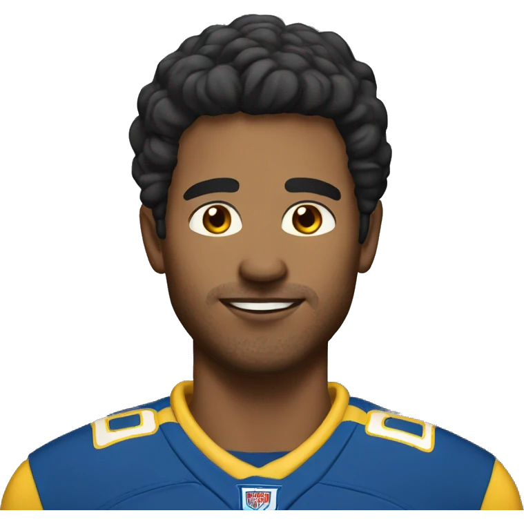 a handasome man dark hair, wheat skinned, brown eyes wearing yellow and blue sportsgear emoji