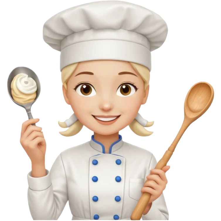Young female baker – wearing white chef hat, holding a piping bag with cream

 emoji