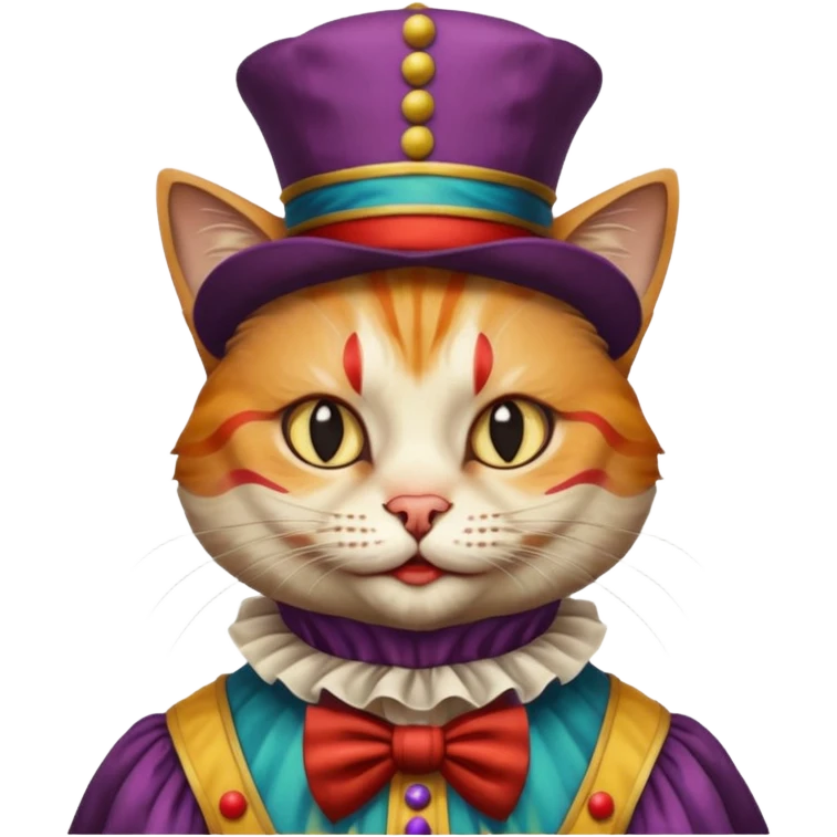 Renaissance painting style cat with clown makeup and attire emoji