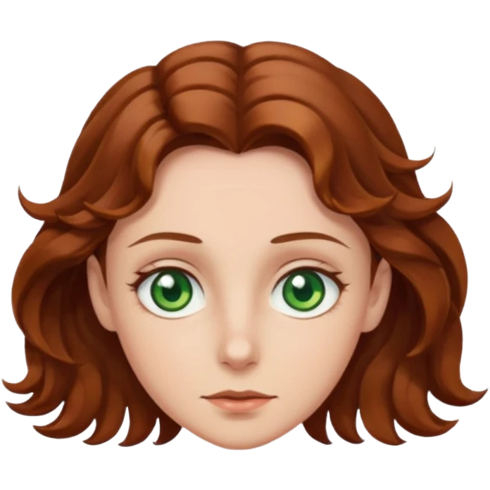 Светлая кожна. Зеленние глаза, високий лоб. Волоси вьющиеся, каштановие  emoji