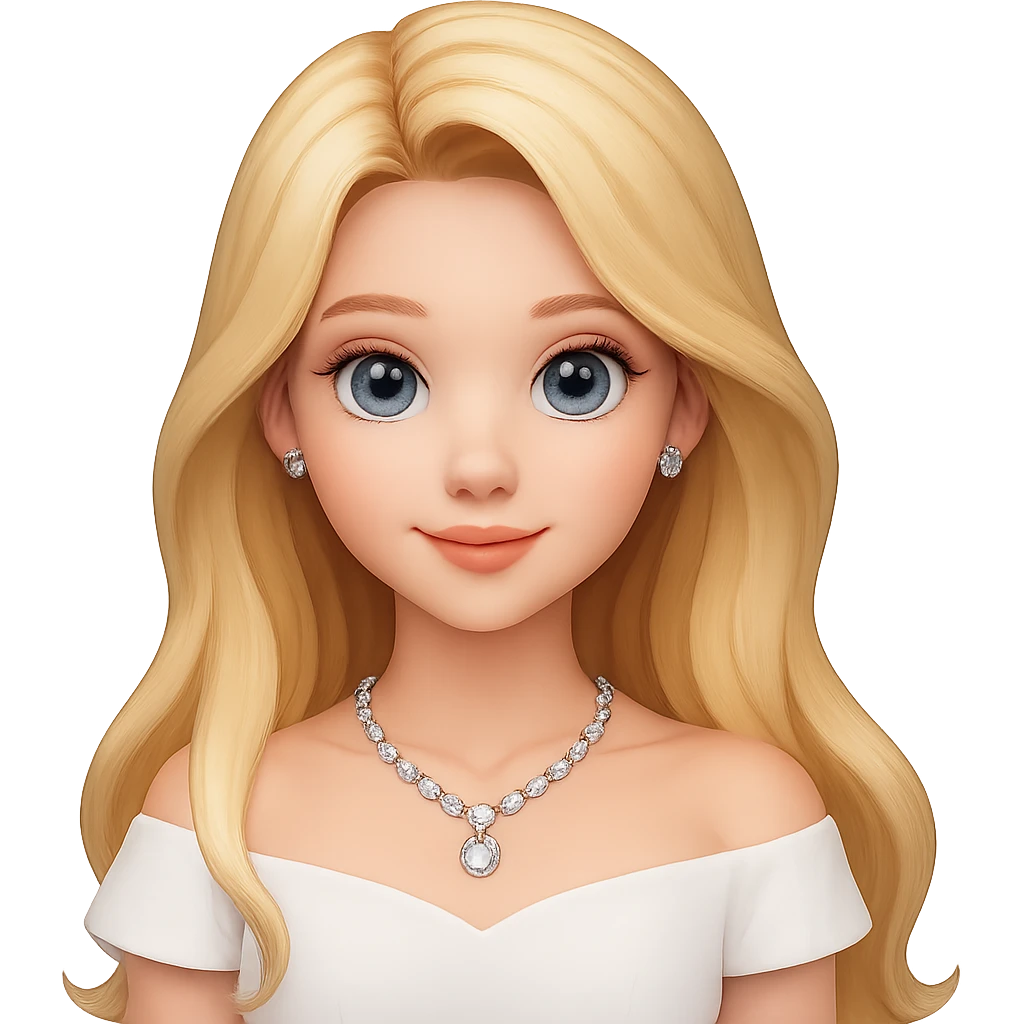 Make the girl's hair longer and ensure the Bardot collar top is clearly white, keep all other features the same, no background. Maintain the original style and look of the image. emoji