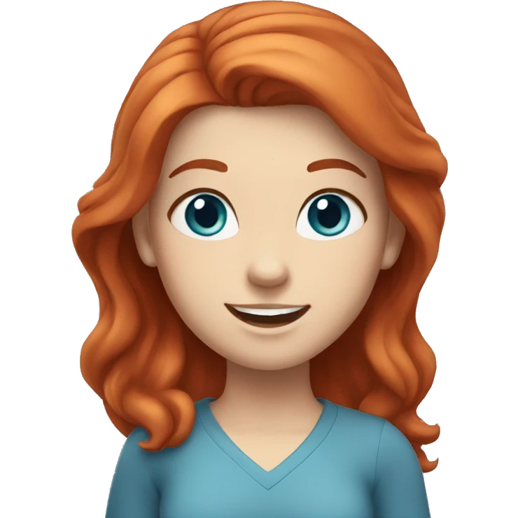 white girl with blue eyes and red hair smiling and waving emoji