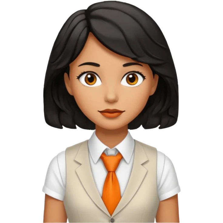 lady in white vest, orange tie, black short wavy hair emoji