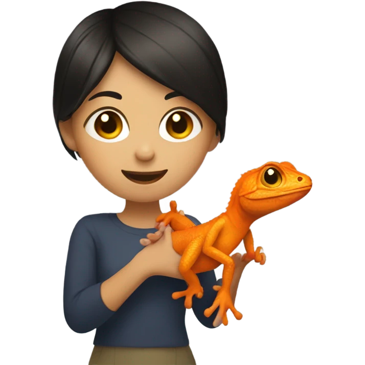 Short dark hair girl with lizard orange emoji