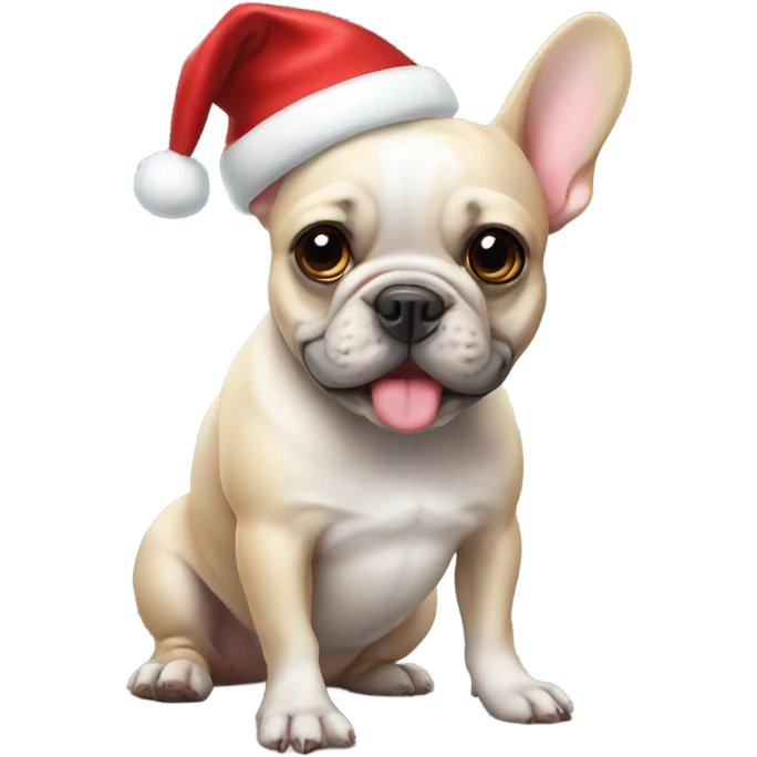 Frenchie with Christmas hat emoji