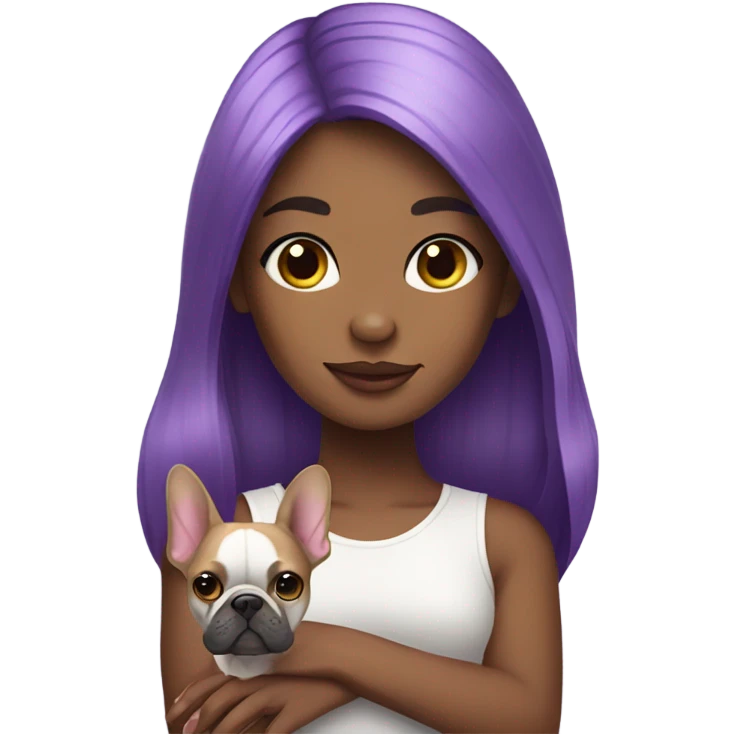 Purple hair girl holding a frenchie emoji