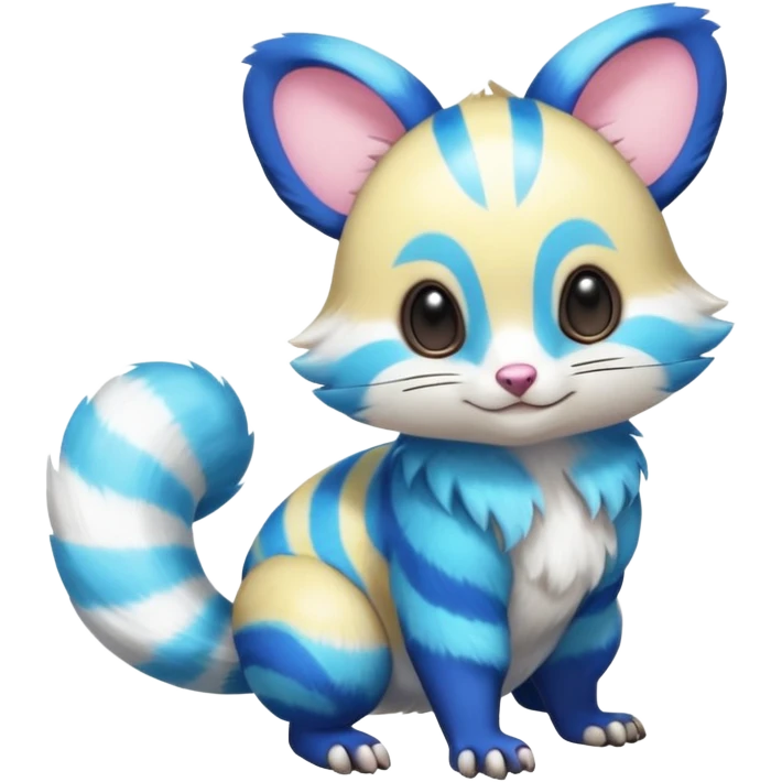 Realistic cute Neon-yellow and neon-cobalt-blue- and cyan-gradients Furret-Emolga-Genet-Cacomistl-hybrid-fusion (full body) emoji