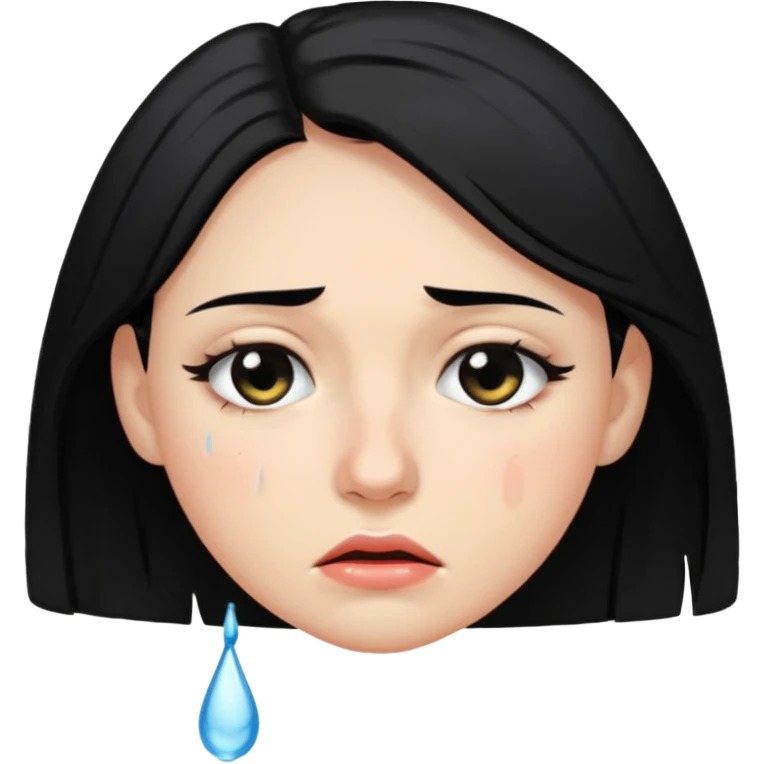 A woman in her late 20s with black hair with tears in her eyes and a look of hunger emoji