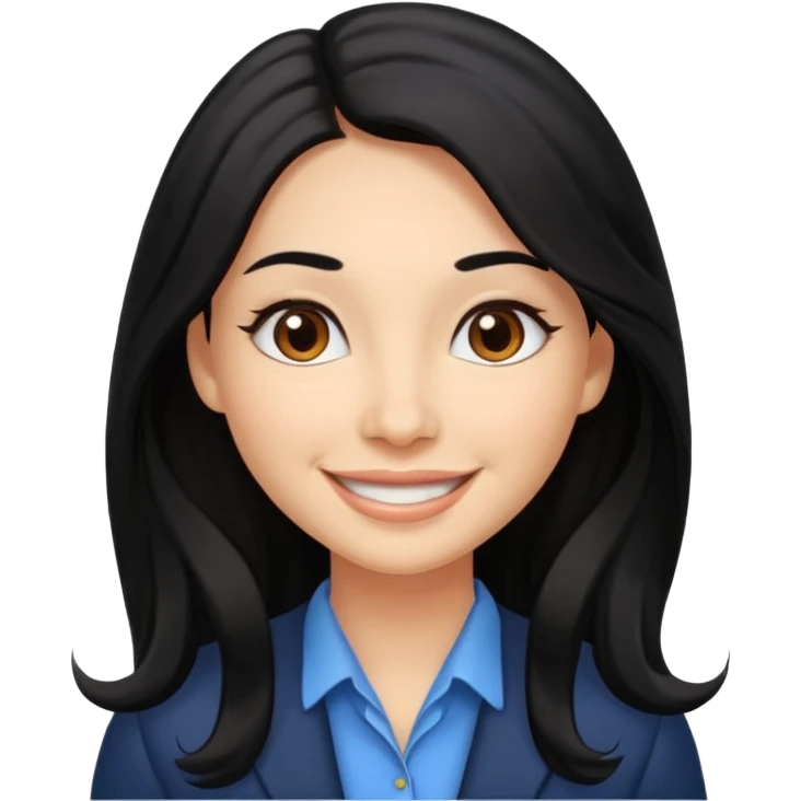 Professional woman with dimples, brown eyes, and long black hair emoji