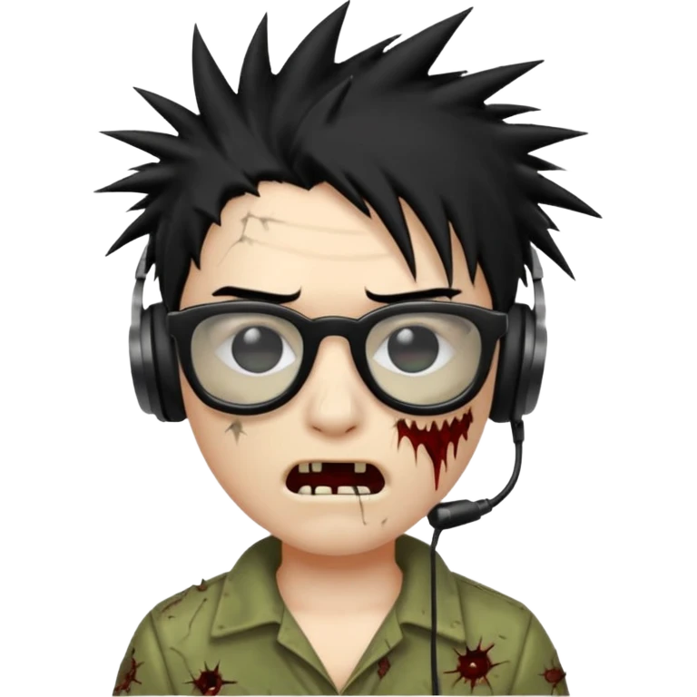 make a zombie iphone emoji with black  glasses, scratches black spiky hair and headphone
 emoji