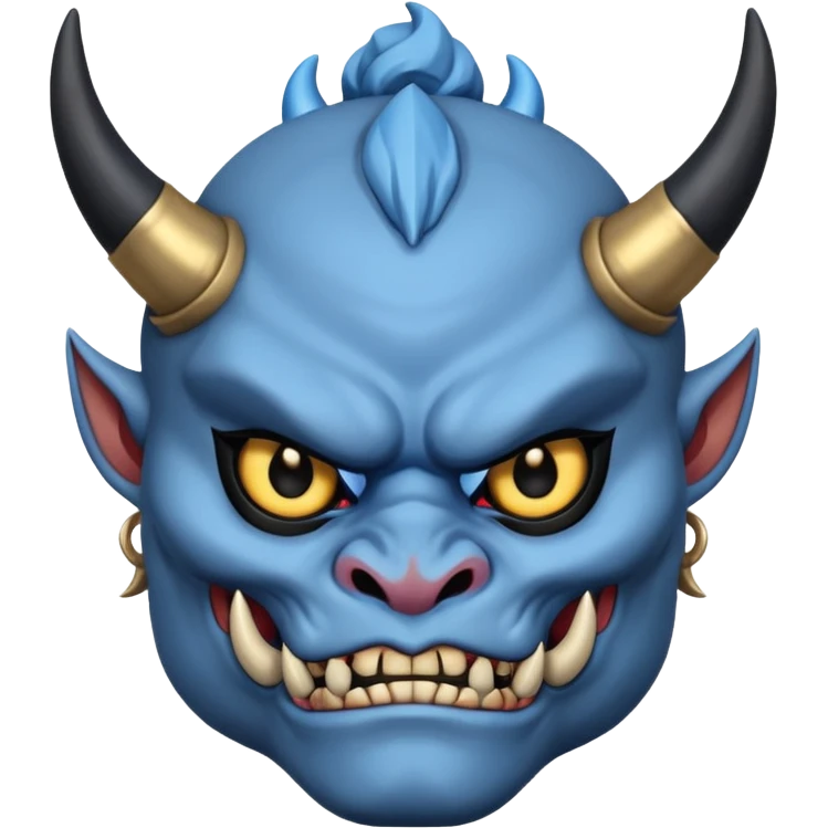 blue oni with black and gold eye. has black horn emoji