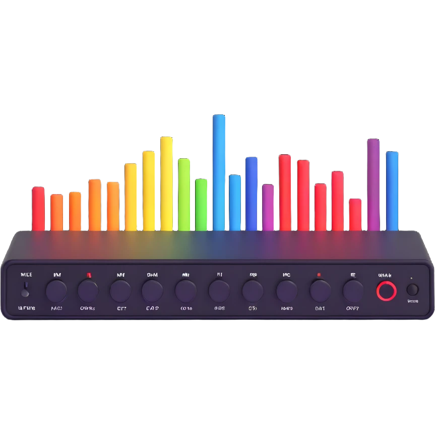 Professional audio equalizer interface with colorful frequency bands emoji