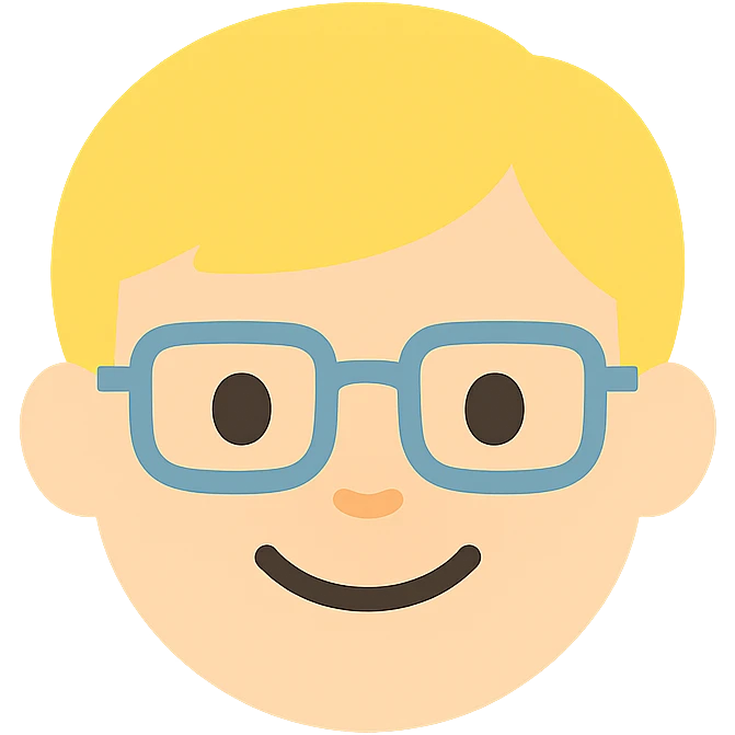 blonde boy with square glasses, cheerful expression icon emoji