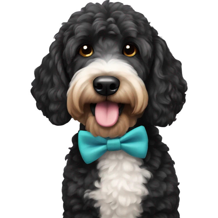 Black golden doodle with bow tie emoji