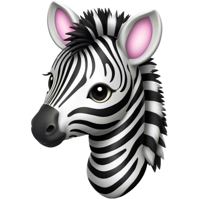 Cinematic Cute Zebra Portrait Emoji, Head tilted playfully and inquisitively, featuring a glossy, intricately striped Fur of black and white with round, sparkling eyes filled with curious wonder, Simplified yet irresistibly adorable features, highly detailed, glowing with a warm, friendly glow, high shine, affectionate and spirited, stylized with a touch of savannah whimsy, bright and endearing, soft glowing outline, capturing the essence of a mischievous yet loving zebra, so playful it feels like it could prance out of the screen and into your arms! emoji