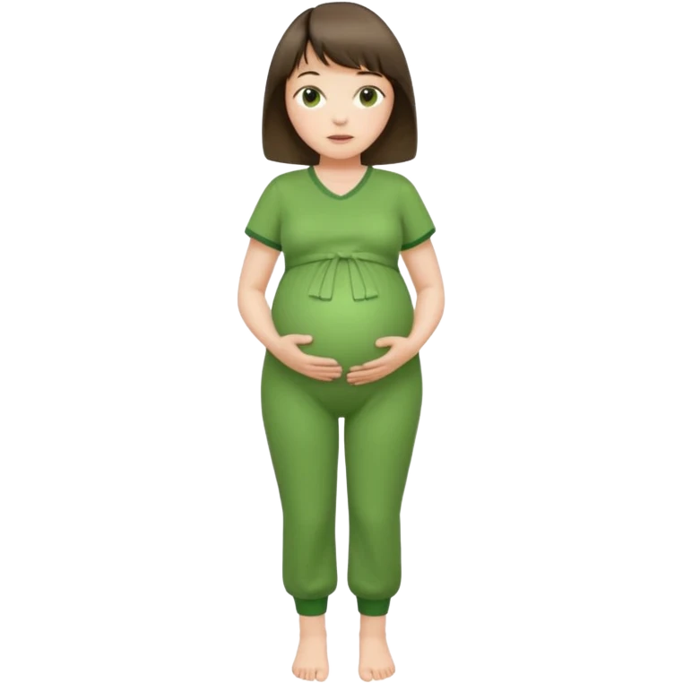 pregnant lady with bangs and short hair in a green jumpsuit emoji