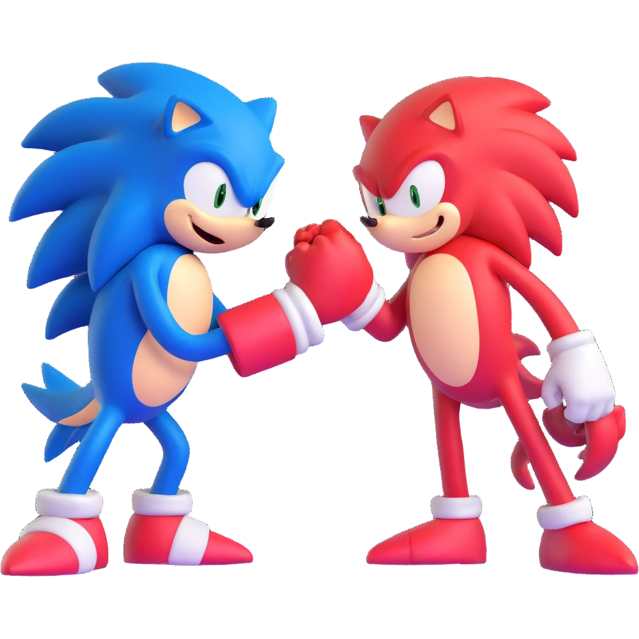 Sonic the Hedgehog and Knuckles the Echidna fist bumping emoji