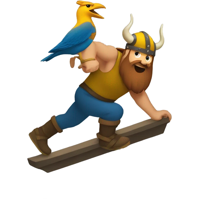 Viking stepping ontop of a bird emoji