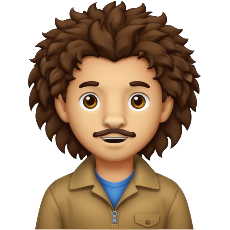 Make a cute boy lion with curly dark brown hair with a disconnected goatee and medium skin emoji