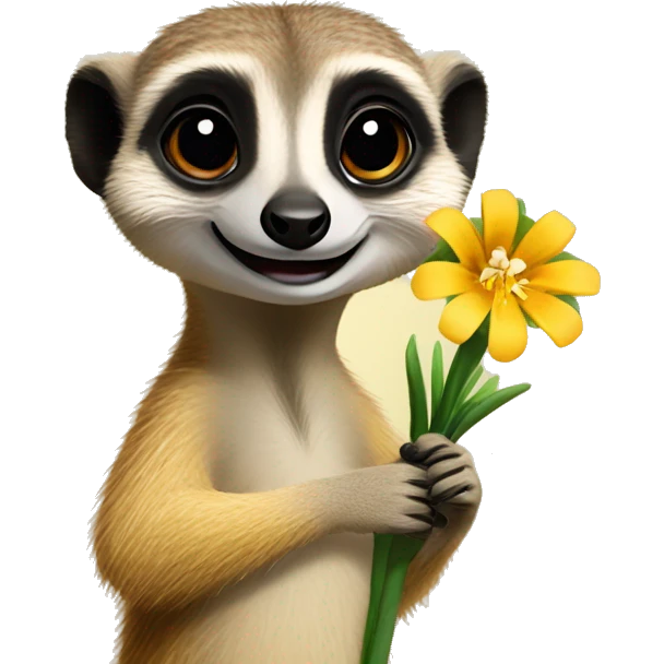 A Meerkat holding a Lillie flower emoji