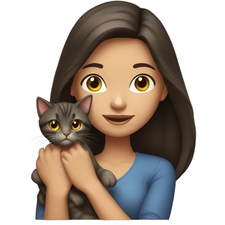 portrait of a beautiful brunette girl holding a cat emoji