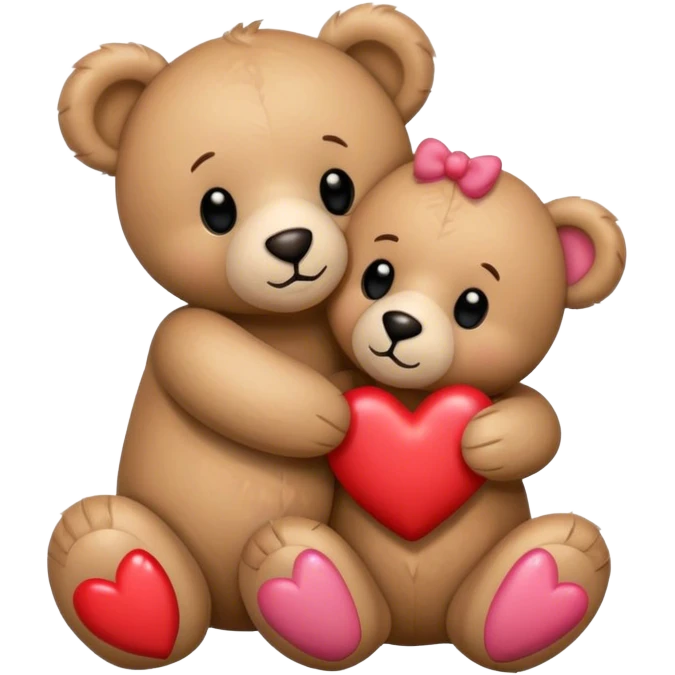 Teddy hugging another teddy with hearts emoji